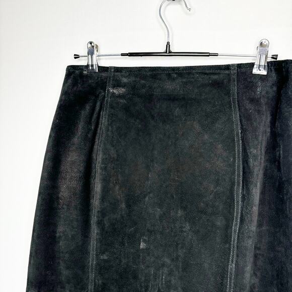 80s Black Suede Midi Skirt Size M Vintage Copper Key Classic Boho Western - Picture 3 of 11